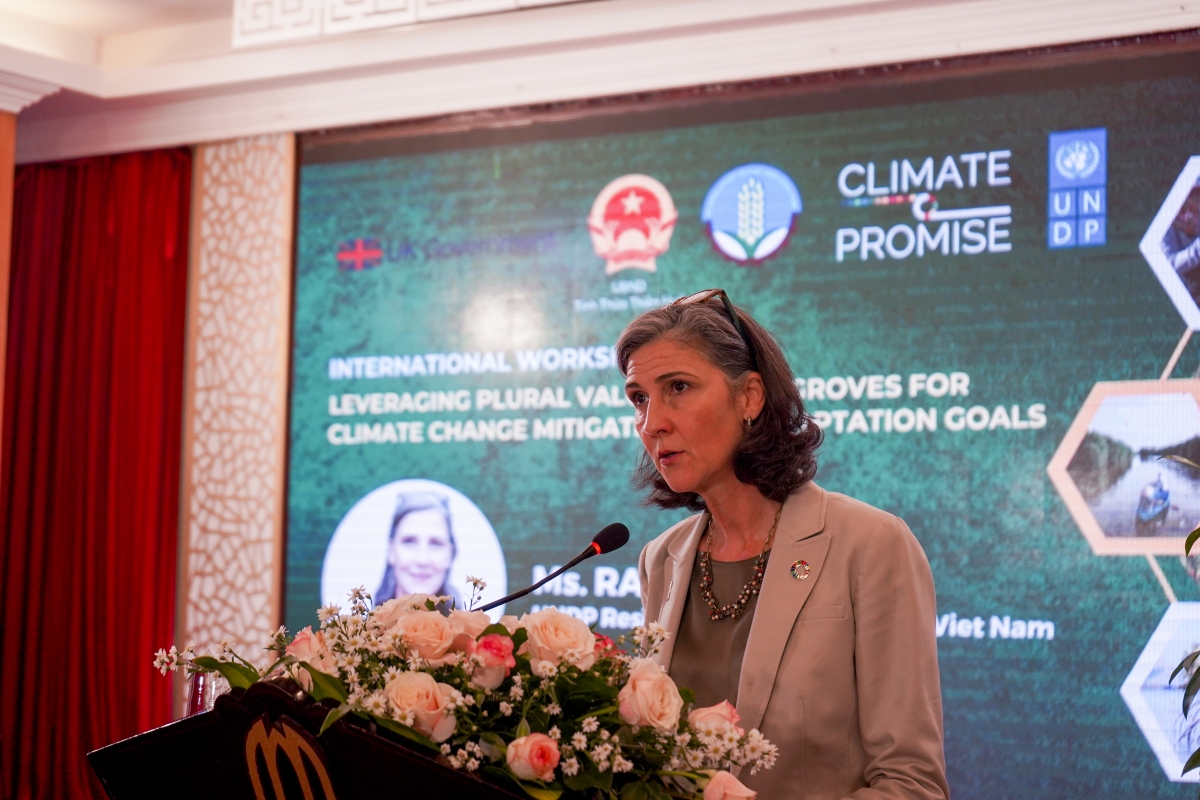 Bà Ramla Khalidi, Trưởng đại diện thường trú UNDP tại Việt Nam phát biểu tại Hội thảo