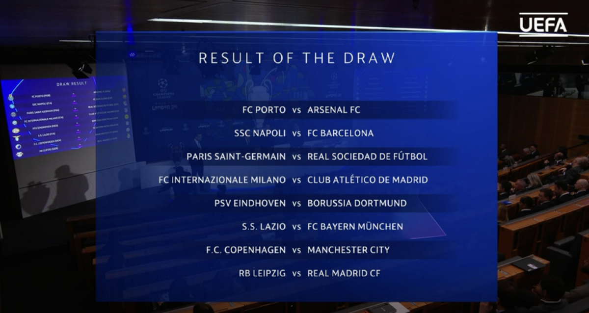 Kết quả bốc thăm vòng 16 đội Champions League. ẢNH: UEFA