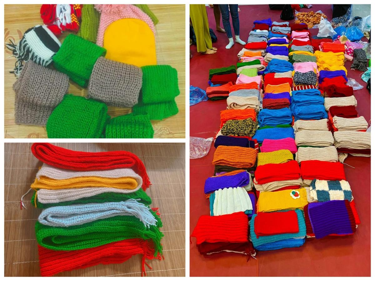 Sản phẩm chính gồm khăn, mũ, áo được đan thủ công bằng chất liệu len