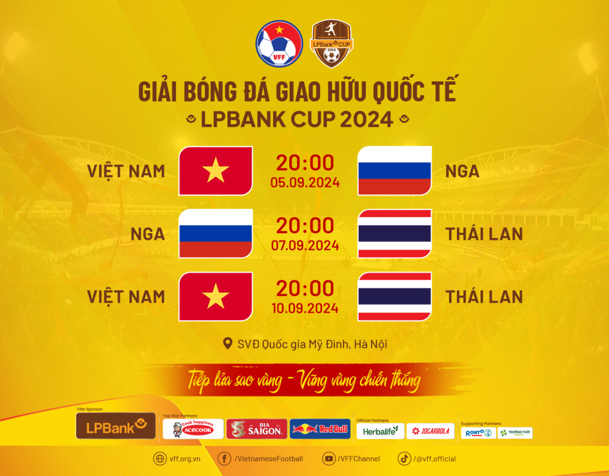 Lịch thi đấu của các đội tham dự giải bóng đá giao hữu quốc tế LPBank Cup 2024