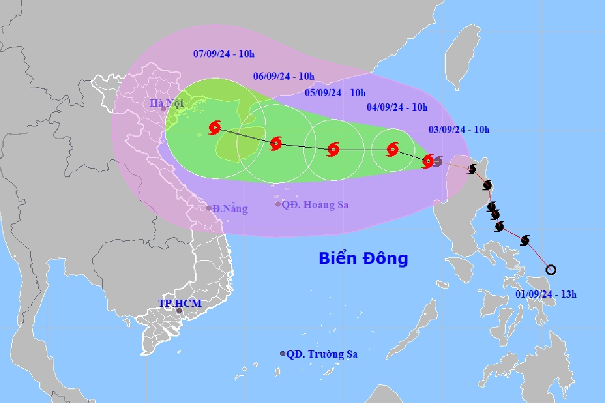 Dự báo hướng đi của bão số 3. (Ảnh: NCHMF)