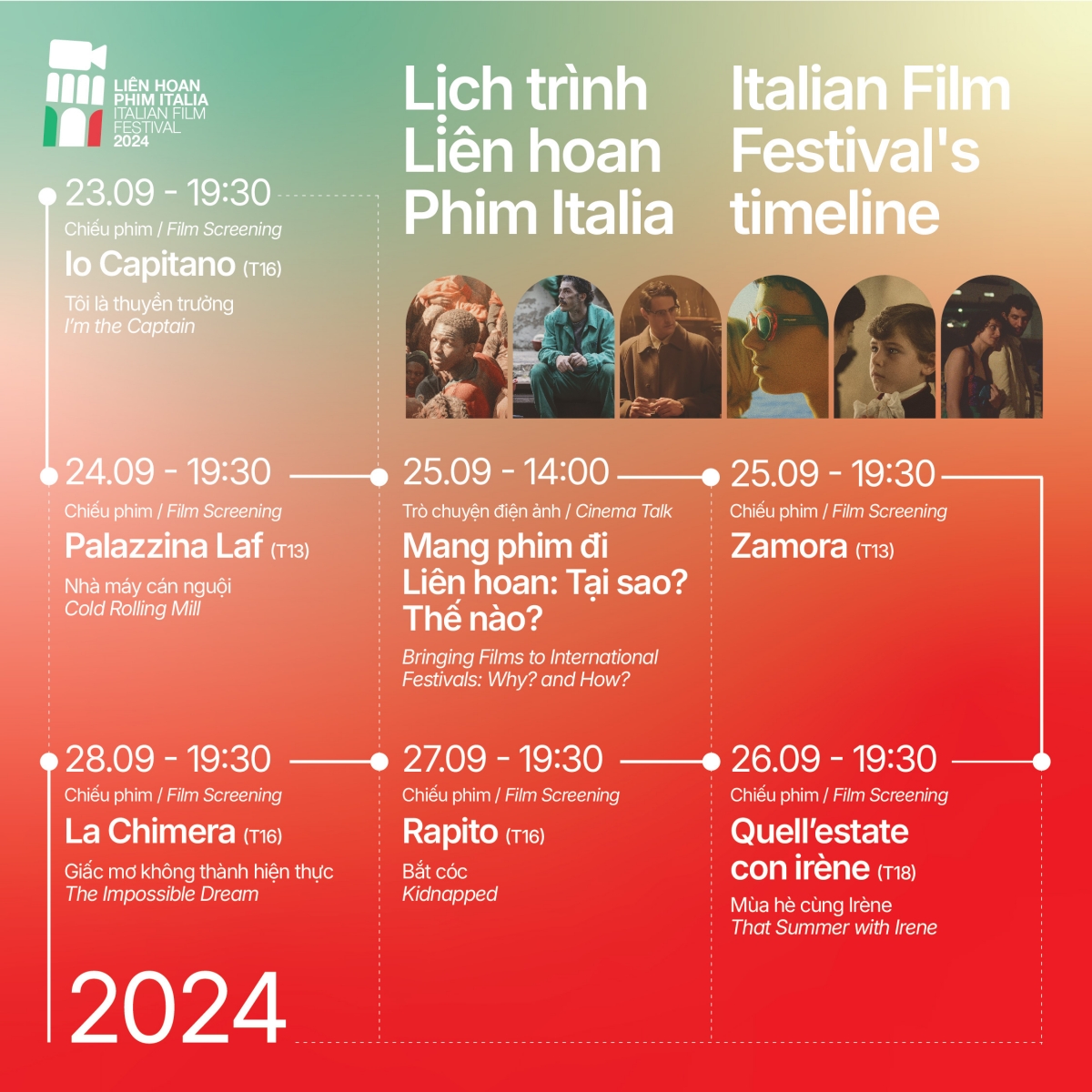 Lịch chiếu phim tại Liên hoan phim Italia 2024