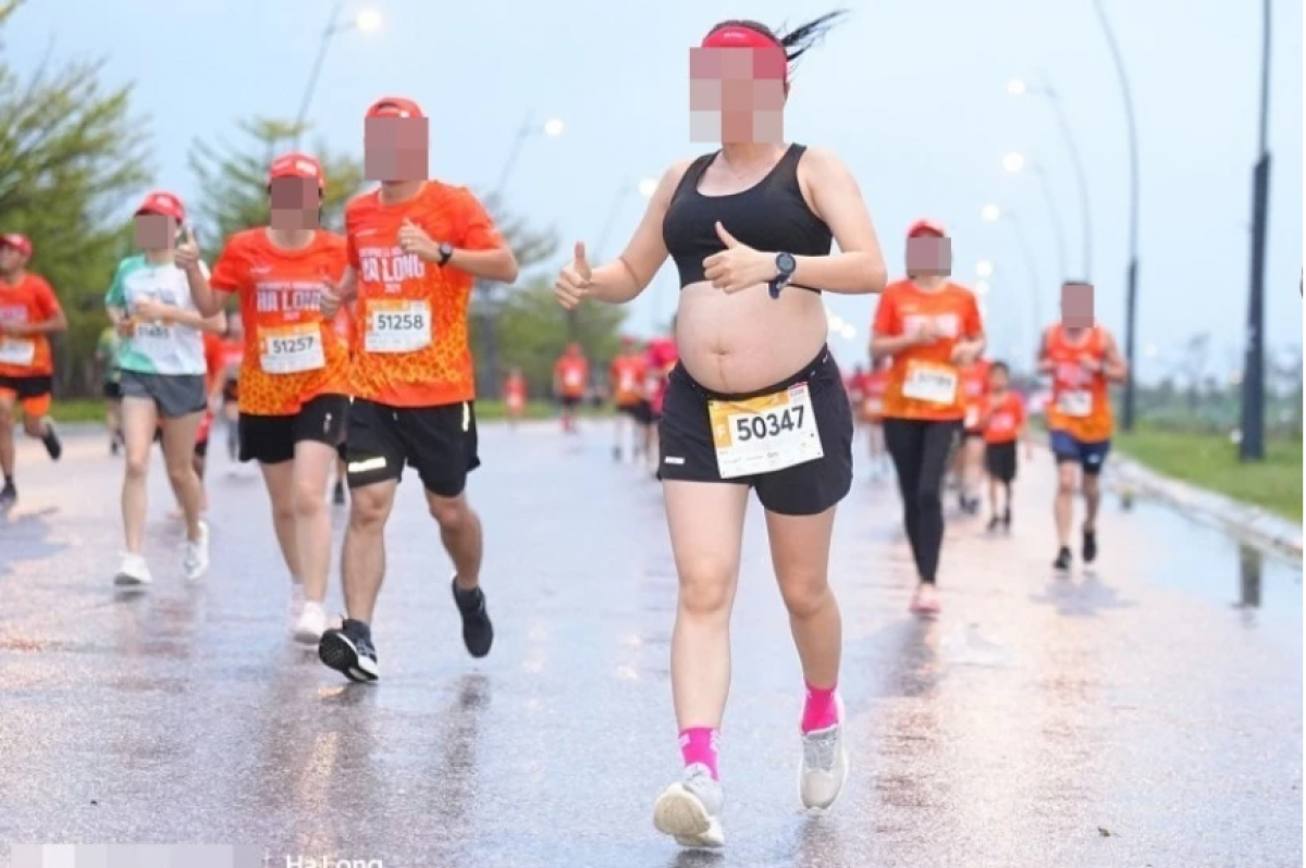 Hình ảnh runner đang mang thai 7 tháng trên đường chạy 5 km lan truyền trên mạng xã hội