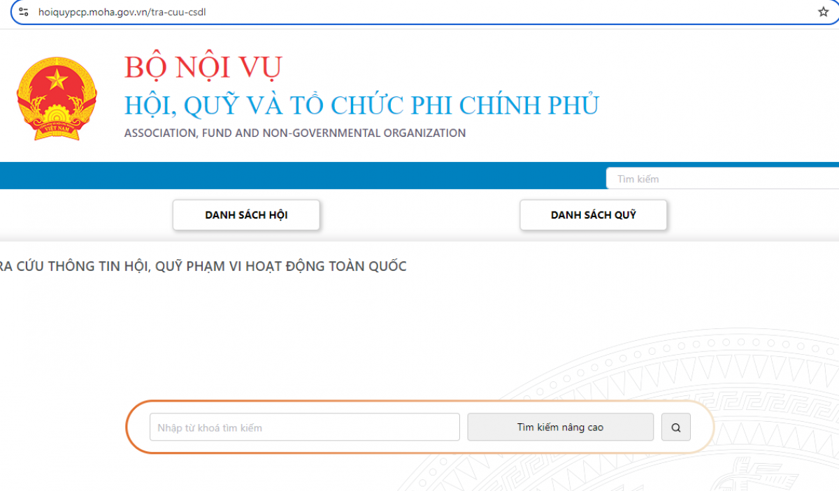 Trang web tra cứu danh sách hội, quỹ từ thiện của Bộ Nội vụ