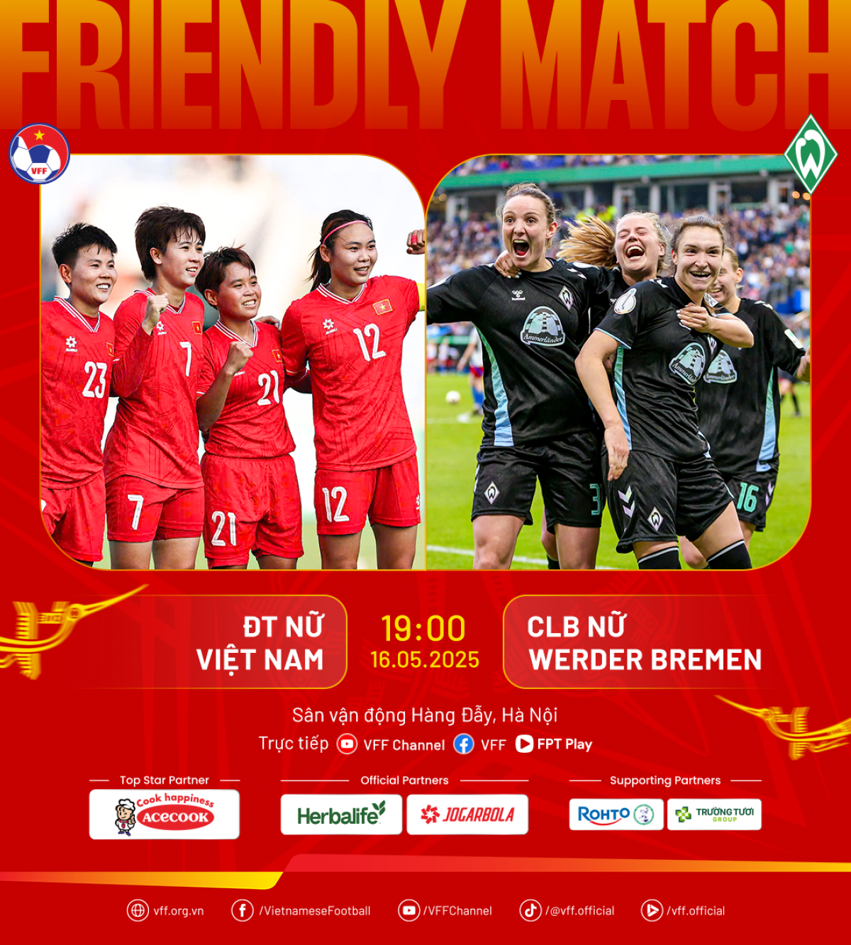 Lịch thi đấu giữa Đội tuyển nữ Việt Nam và CLB Werder Bremen (Ảnh: VFF)