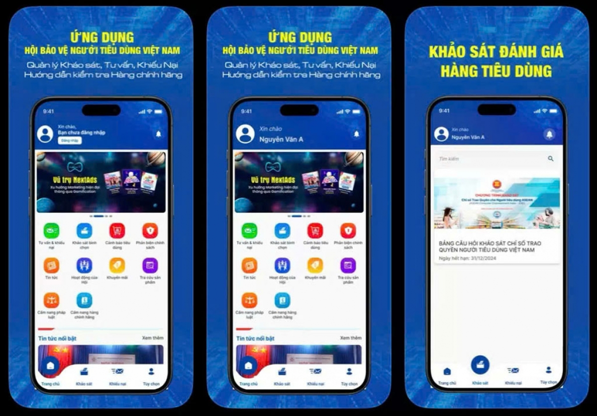 Giao diện ứng dụng "Người tiêu dùng". Nguồn: Internet