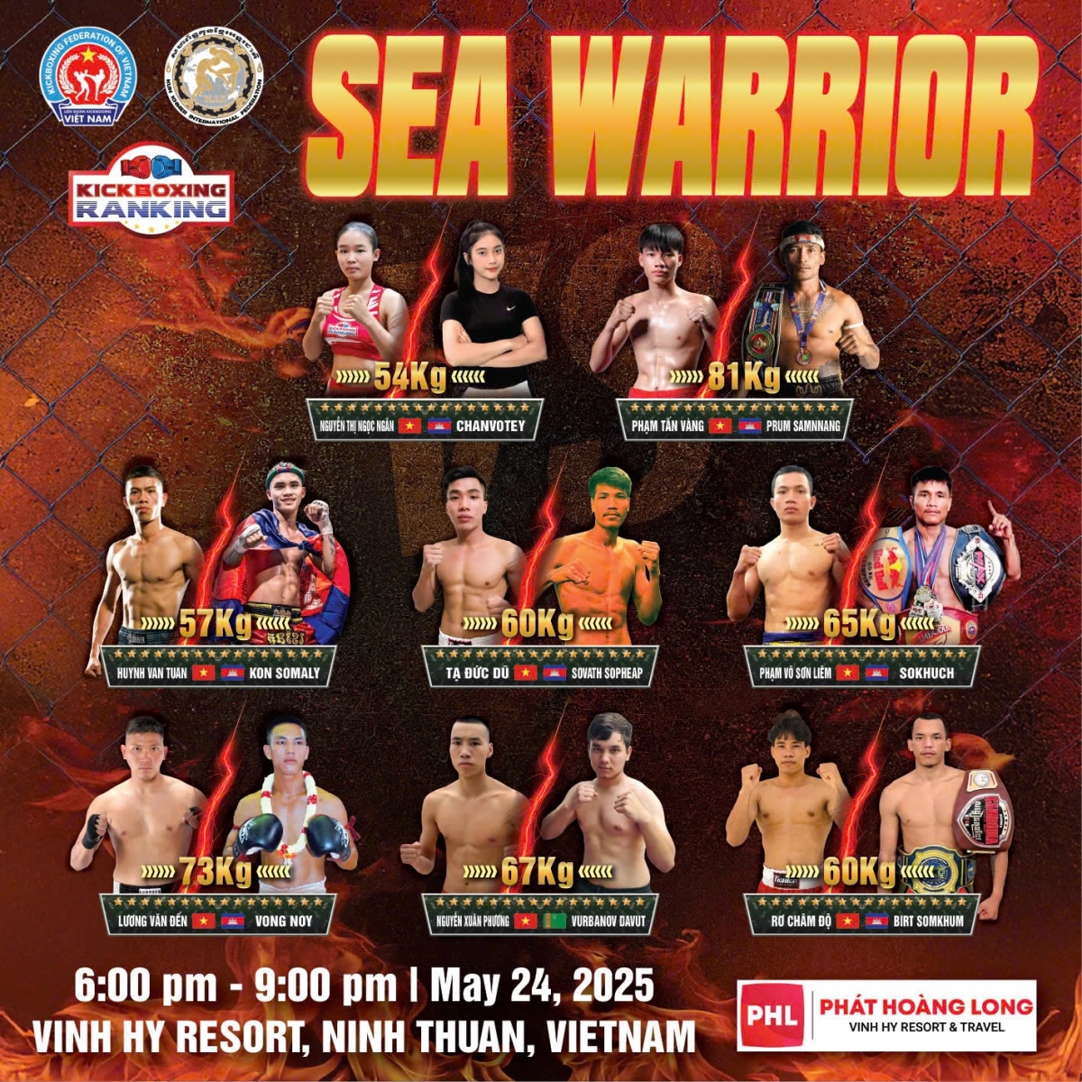 Các cặp đấu trong khuôn khổ sự kiện SEA WARRIOR 2025 (ảnh: BTC)