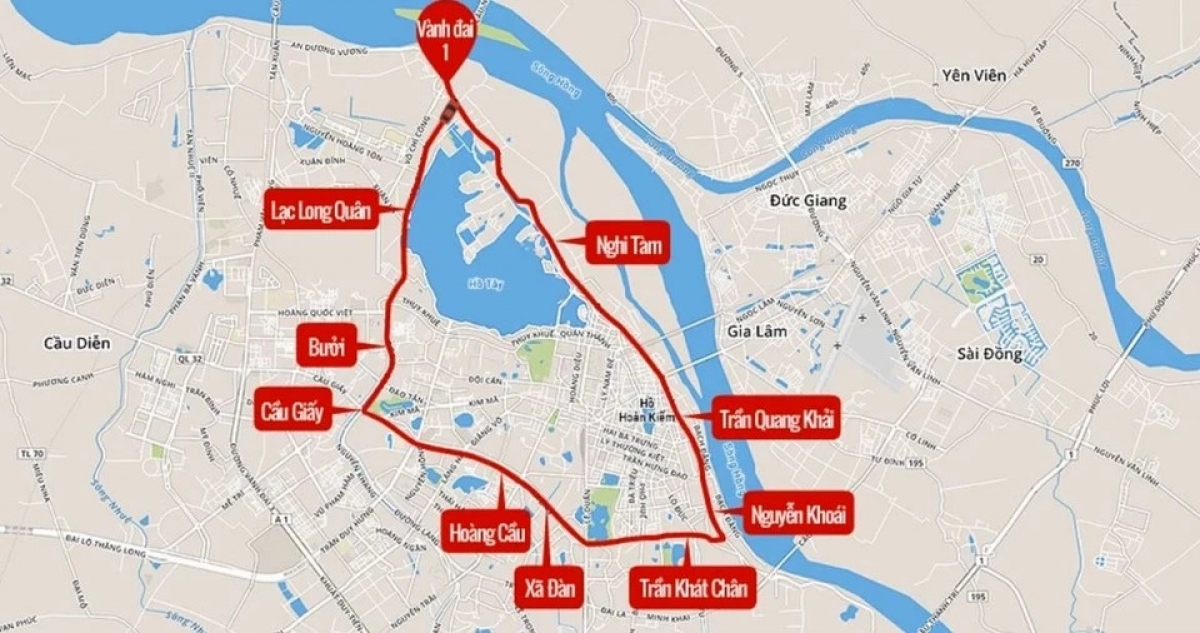 Phạm vi đường vành đai 1 Hà Nội