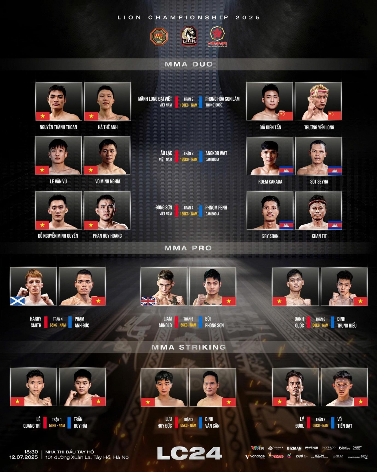 Các cặp đấu trong khuôn khổ sự kiện Lion Championship 24 (ảnh: MMA)