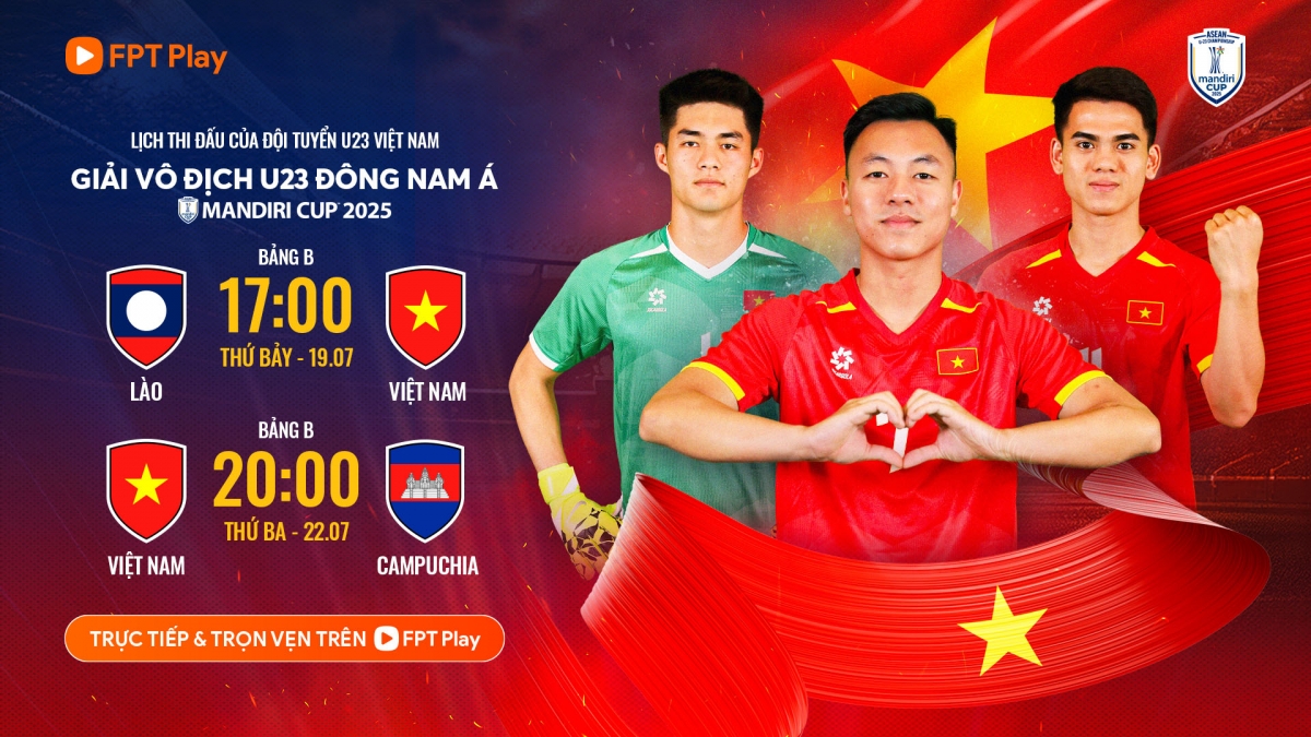 U23 Việt Nam ở chung bảng với các đối thủ U23 Lào và U23 Campuchia (ảnh: FPT Play)