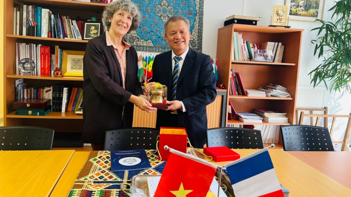 Giáo sư, Tiến sĩ Lê Ngọc Thành, Hiệu trưởng Trường đại học Y Dược (ĐHQGHN) cùng ông Nicolas Revel, Tổng Giám đốc Hệ thống bệnh viện công Paris (AP-HP) chính thức ký kết thỏa thuận hợp tác giữa hai bên.( 6/2025) -( Ảnh - Nhà trường cc )