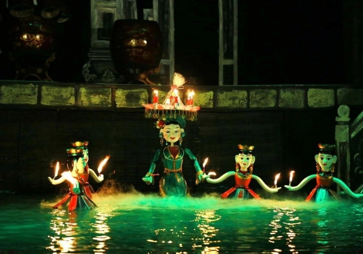 Biểu diễn múa rối nước của Nhà hát Nghệ thuật đương đại Việt Nam. (Ảnh: baovanhoa.vn)