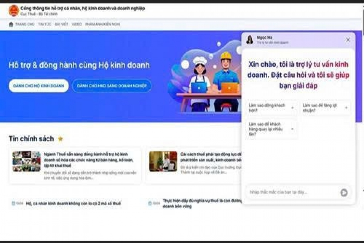 Chatbox tư vấn trên Cổng thông tin hỗ trợ người nộp thuế