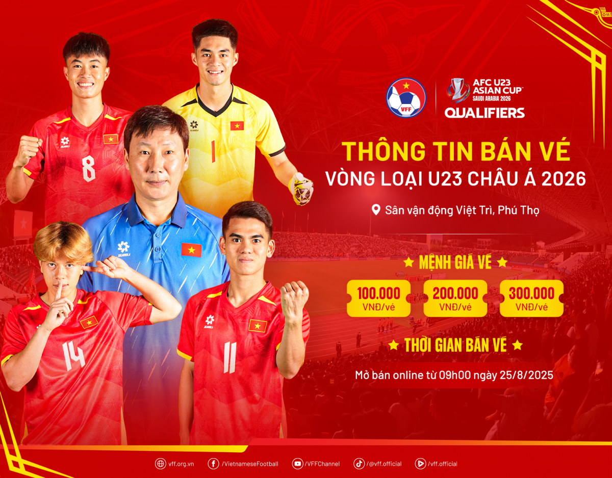 Vé xem trận đấu đầu tiên của U23 Việt Nam được mở bán từ ngày 25/08 (ảnh: VFF)