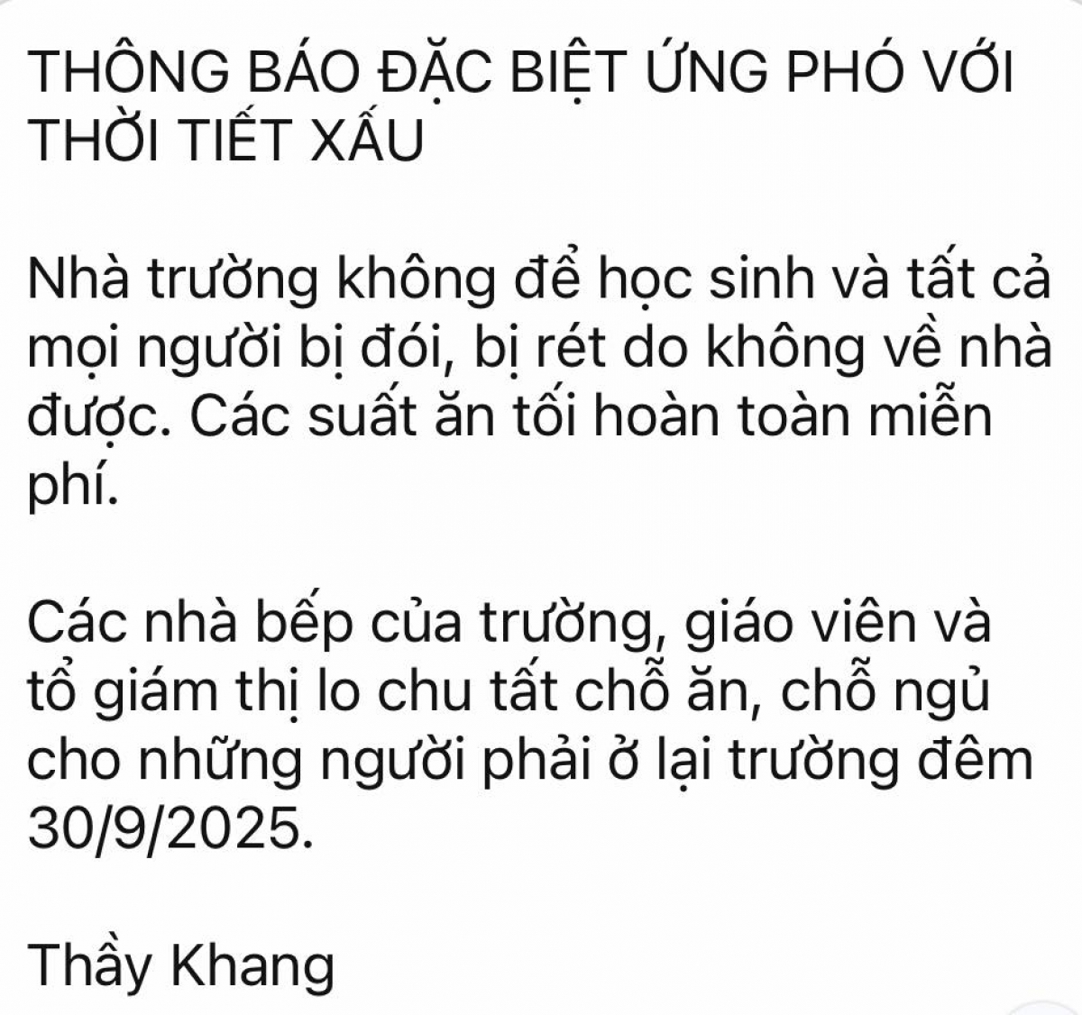 Thông báo của thầy Nguyễn Xuân Khang, Chủ tịch Hội đồng trường Marie Curie (Hà Nội) làm ấm lòng nhiều phụ huynh