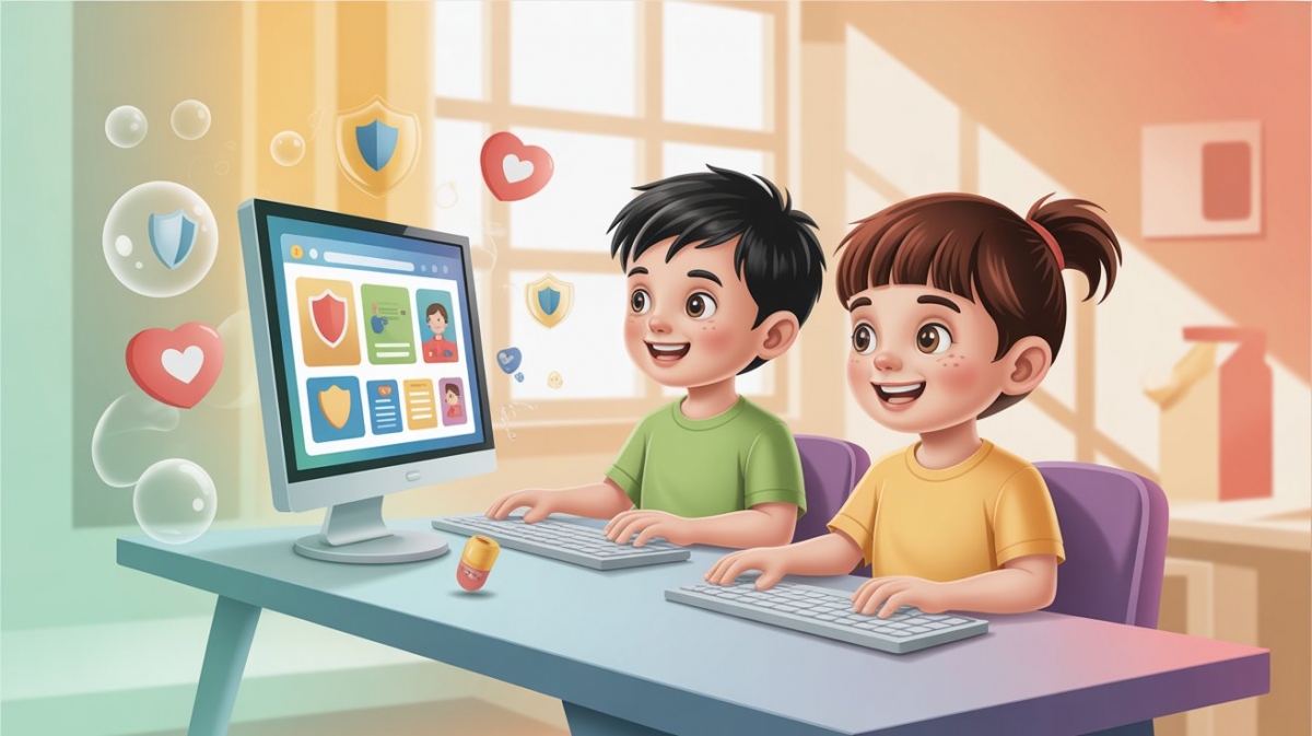 Trẻ em cần được bảo vệ trên môi trường mạng (ảnh minh họa, tạo bởi AI)