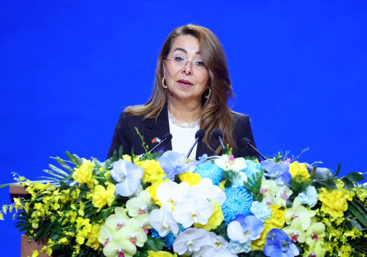 Bà Ghada Waly, Giám đốc điều hành Cơ quan Phòng, chống ma túy và tội phạm Liên hợp quốc (UNODC) cảnh báo những hậu quả lâu dài của tội phạm mạng trên toàn cầu
(Ảnh: TTXVN)
