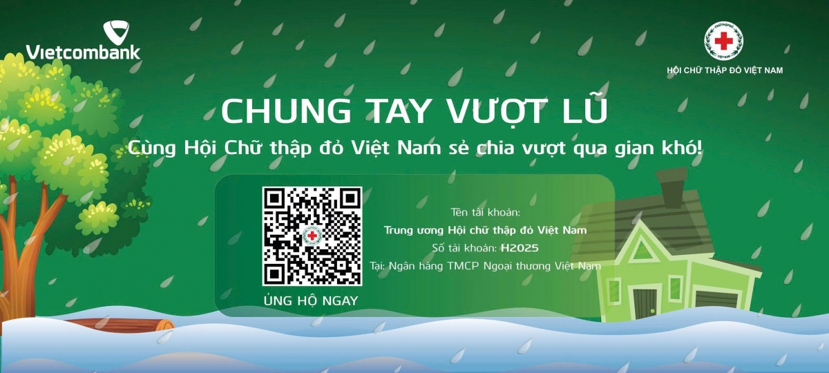 Người dân có thể quét mã QR hoặc truy cập ứng dụng VCB Digibank để ủng hộ Chiến dịch “Chung tay vượt lũ” do Hội Chữ thập đỏ Việt Nam phát động.