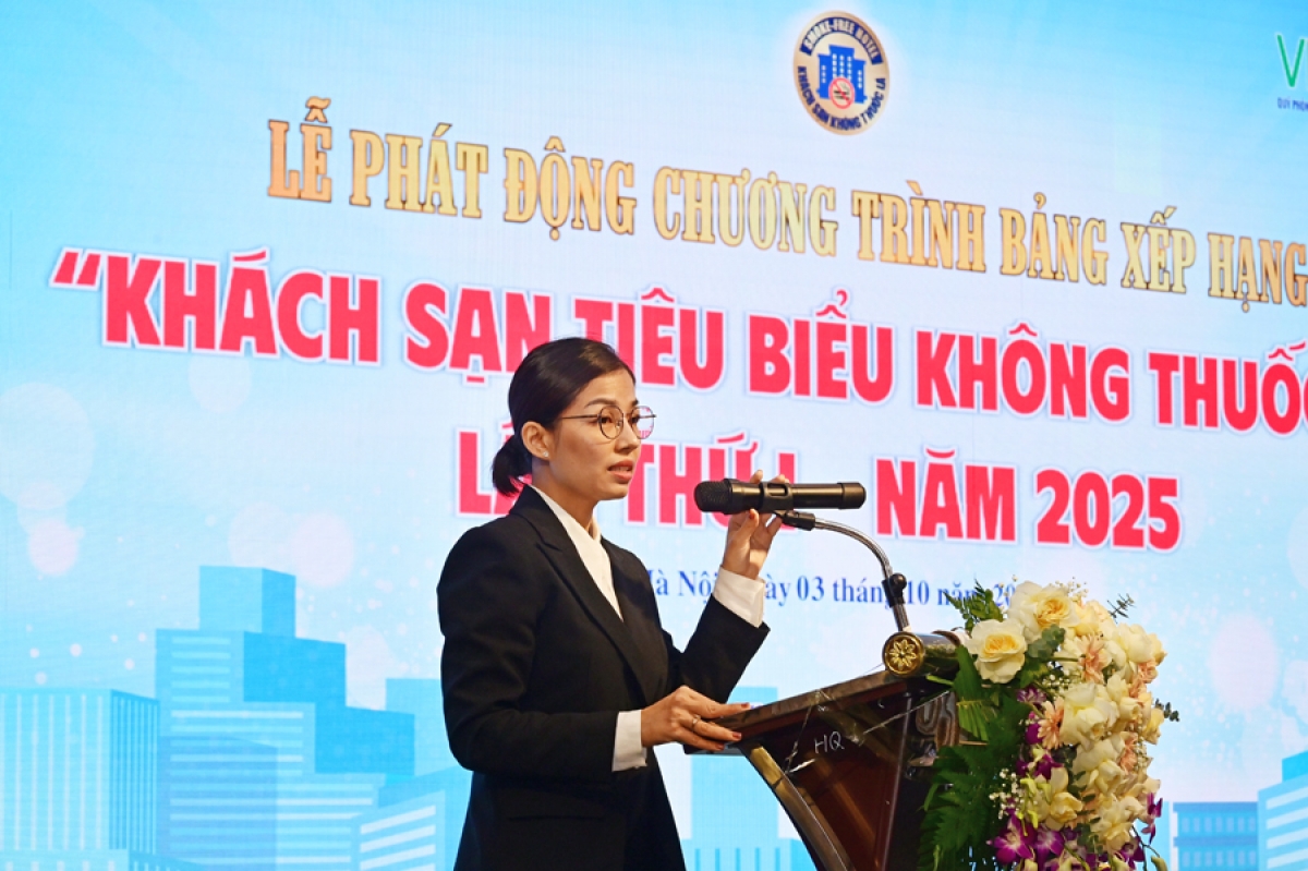 Đại diện chuỗi khách sạn La Passon Hanoi Hotel phát biểu hưởng ứng chương trình. Ảnh: Phúc