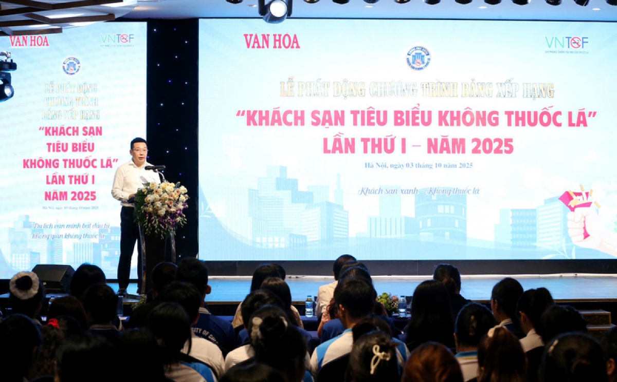 Ông Nguyễn Anh Vũ - TBT Báo Văn hóa phát động chương trình Bảng xếp hạng "Khách sạn tiêu biểu không thuốc lá" lần thứ I, năm 2025. Ảnh: Trần Huấn