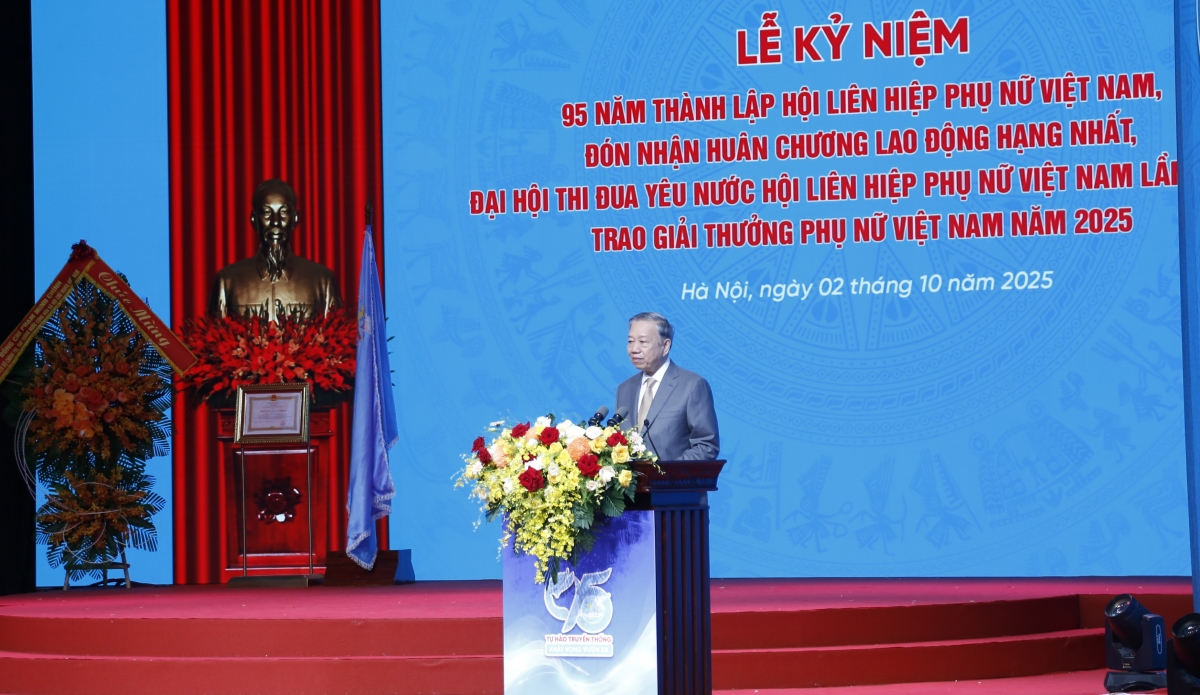 Tổng Bí thư Tô Lâm phát biểu chỉ đạo tại Lễ kỷ niệm. Nguồn: Hội LHPNVN