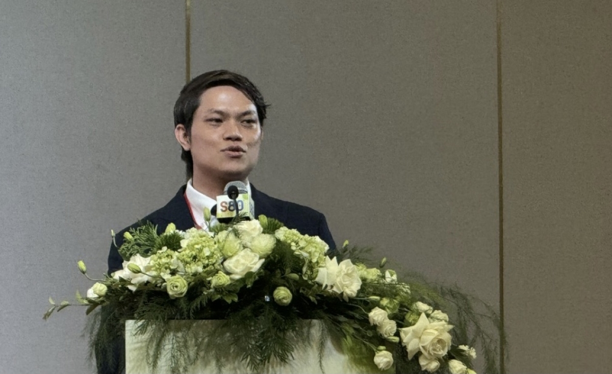 Ông Nguyễn Tiến Nam, Chủ tịch SunUni Academy chia sẻ ý nghĩa của học bổng "S80 International Education Scholarship" Ảnh: Thu Lương VOV2