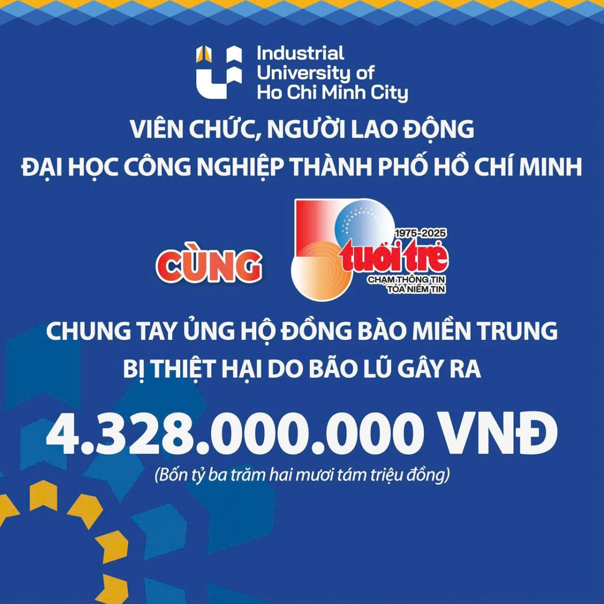 Số tiền cán bộ giảng viên, sinh viên trường ĐH Công nghiệp TPHCM ủng hộ đồng bào  chịu ảnh hưởng lũ lụt thông qua Báo Tuổi trẻ (Ảnh: Trần Huỳnh) 