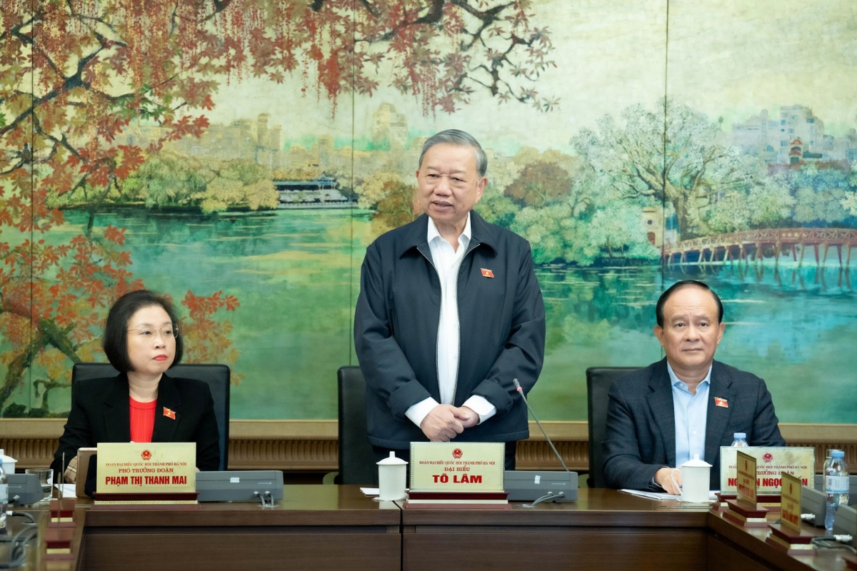 Tổng Bí thư Tô Lâm phát biểu tại Tổ 1 - Đoàn Đại biểu Quốc hội thành phố Hà Nội sáng 25/11. Ảnh: Quochoi.vn