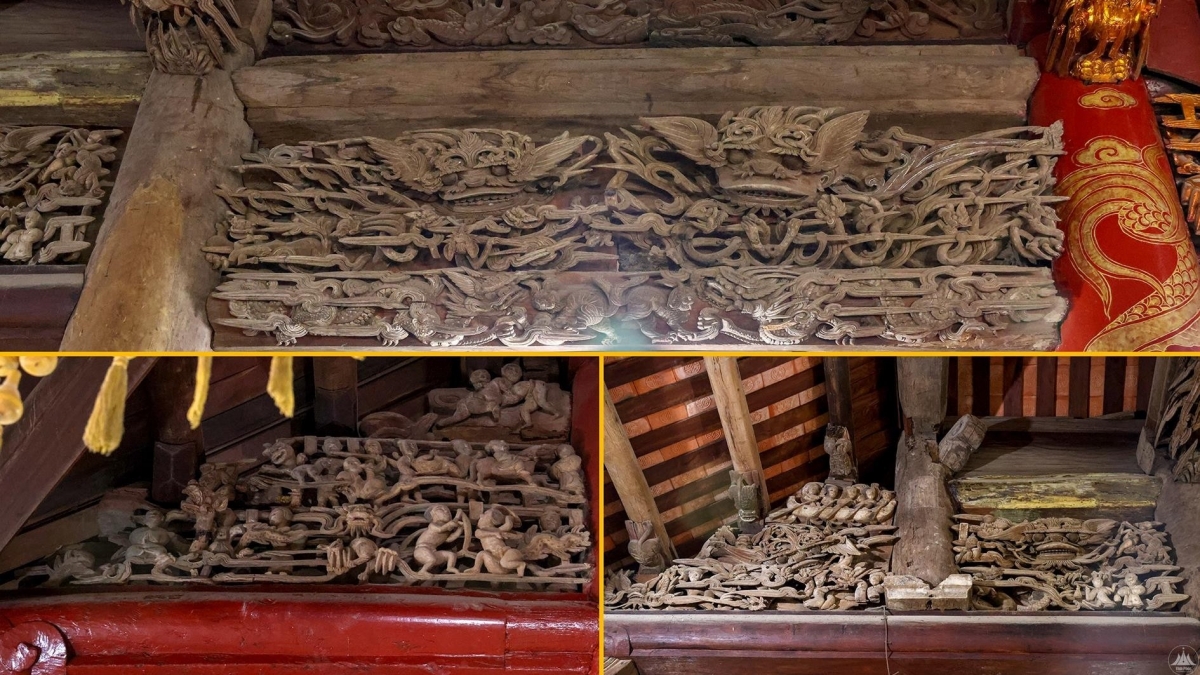 Nghệ thuật chạm khắc gỗ tinh xảo tại cụm ba đình Hương Canh. Ảnh: vanhoavaphattrien.vn