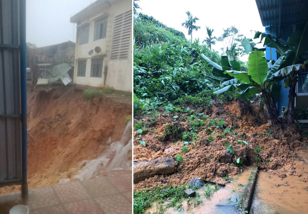 Trường phổ thông dân tộc Bán trú Tiểu học và THCS Sơn Long, xã Sơn Tây, Quảng Ngãi sạt lở nghiêm trọng. Ảnh: Nhà trường cung cấp