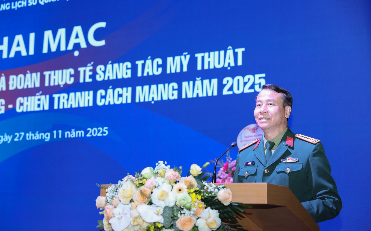 Đại tá Lê Vũ Huy, Giám đốc Bảo tàng Lịch sử Quân sự Việt Nam kỳ vọng trại sáng tác sẽ tạo nên nhiều tác phẩm giá trị. Ảnh: Đức Anh