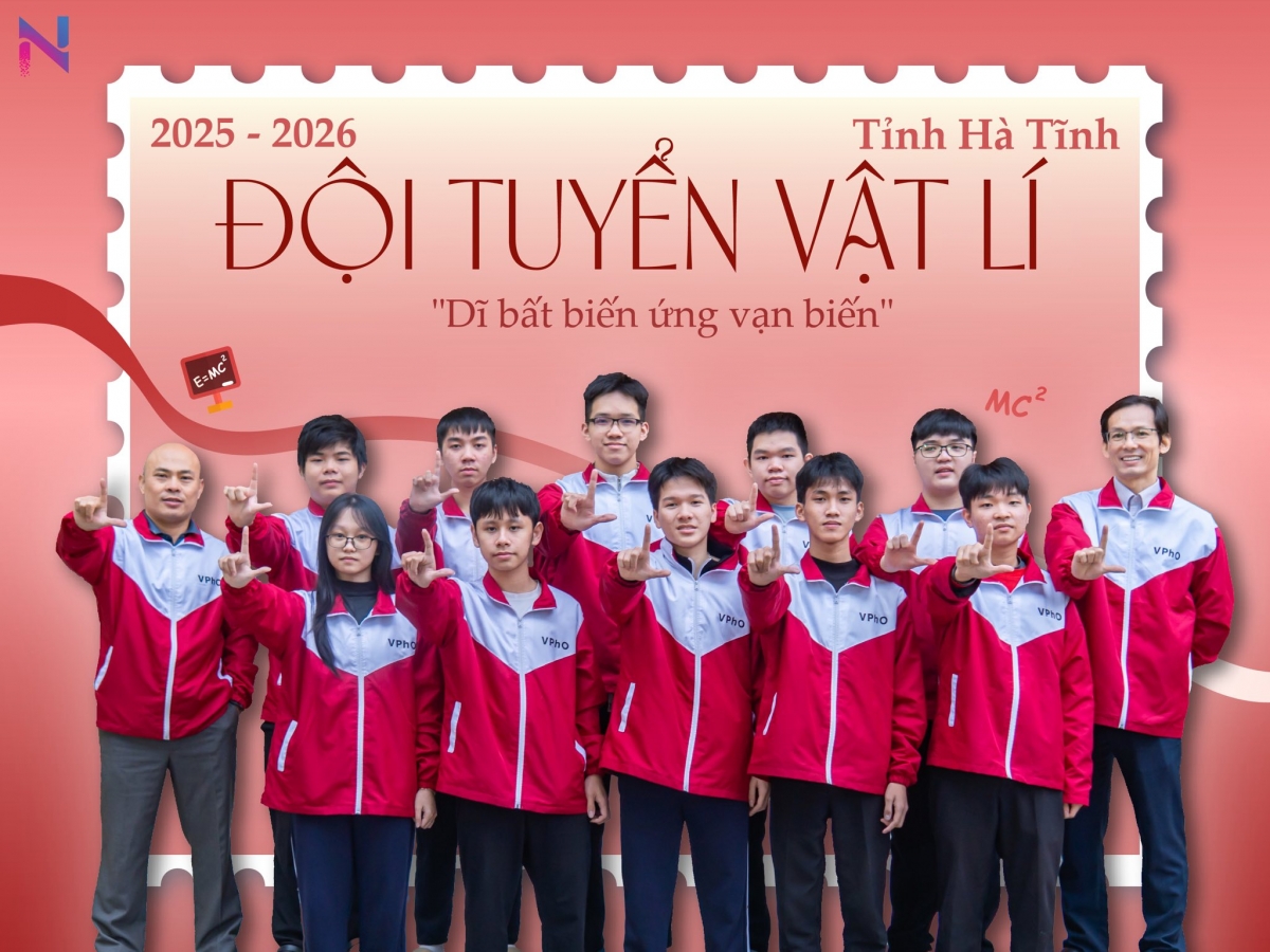 Đội tuyển Vật lý Trường THPT chuyên Hà Tĩnh dự kỳ thi chọn học sinh giỏi quốc gia 2025 - 2026. Ảnh: Fanpage Trường THPT Chuyên Hà Tĩnh 