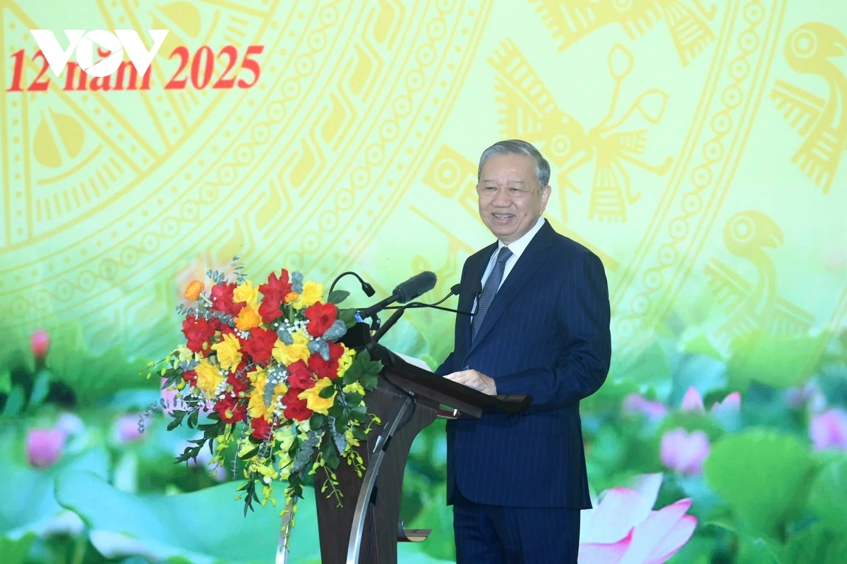 Tổng Bí thư Tô Lâm phát biểu tại Hội nghị toàn quốc tổng kết công tác tuyên giáo và dân vận.Ảnh: vov.vn