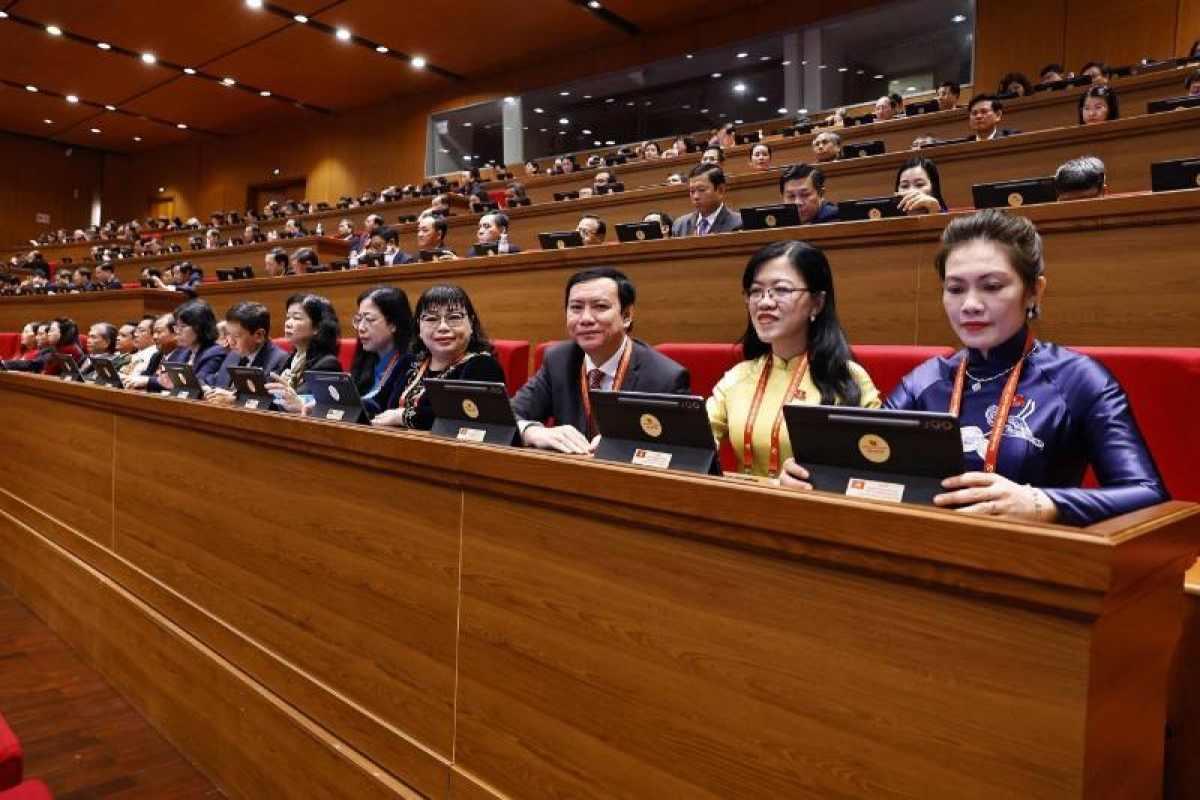 Đại biểu tại hội trường Đại hội đại biểu toàn quốc lần thứ XIV của Đảng. Ảnh: TTXVN