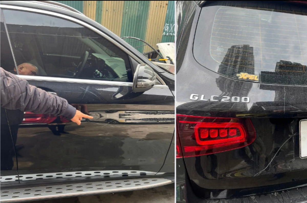 Chiếc ô tô của chị N. bị rạch xước sơn tại nhiều vị trí trên thân xe 
khi đỗ trước cửa một trung tâm tiếng Anh tối 18/1