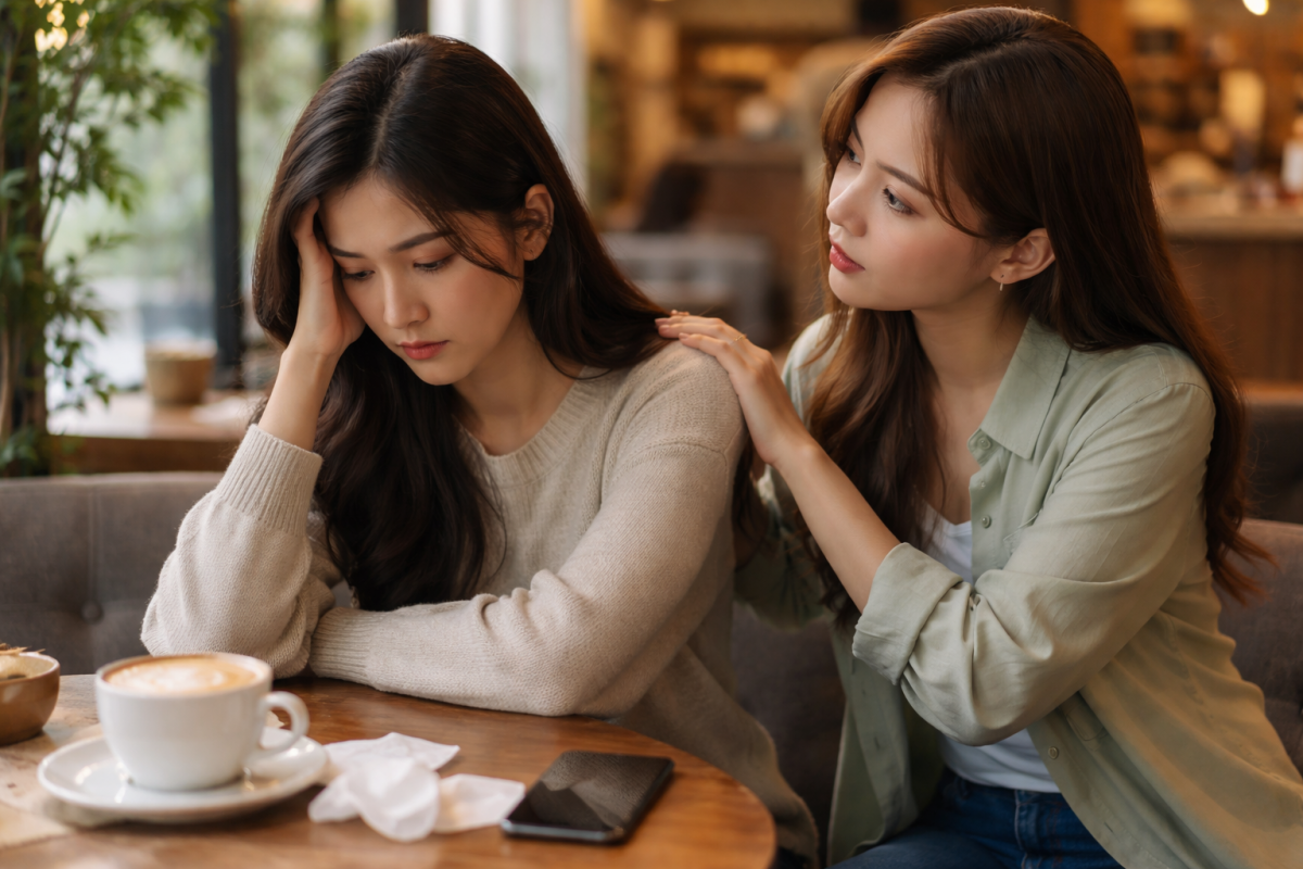 Nhiều bạn trẻ bỗng dưng trở thành "chuyên gia tư vấn" bất đắc dĩ cho bạn thân của mình (Ảnh được tạo bởi AI)