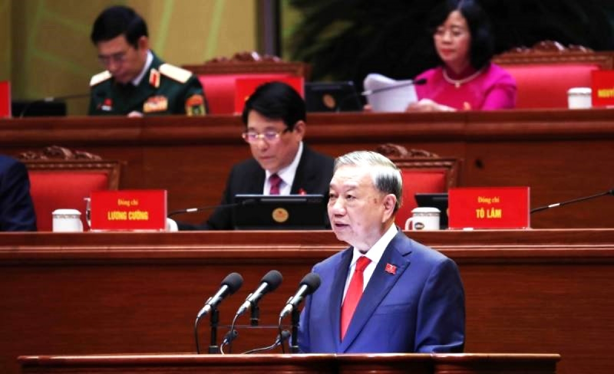 Tổng Bí thư Tô Lâm phát biểu tại Đại hội XIV của Đảng.  Ảnh: TTXVN