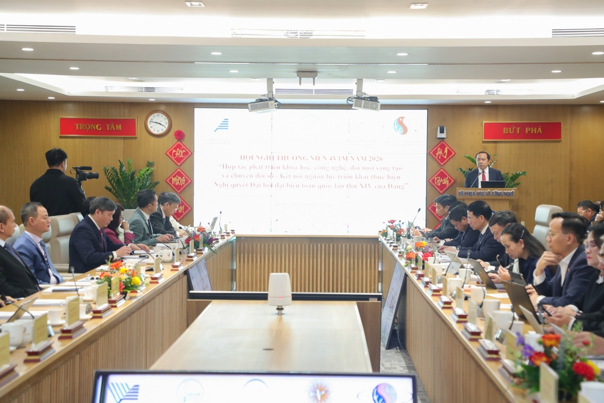 Uỷ viên Trung ương Đảng, Thứ trưởng Thường trực Bộ Khoa học và Công nghệ Vũ Hải Quân phát biểu khai mạc hội nghị 