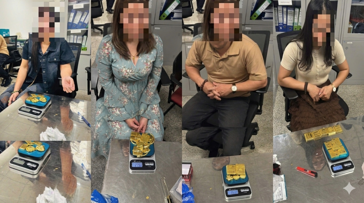 4 đối tượng cất giấu kim loại nghi là vàng - Ảnh: Cục Hải quan