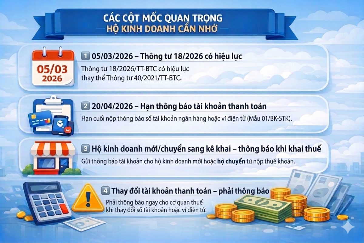 Các mốc thời gian hộ kinh doanh cần lưu ý theo Thông tư 18/2026