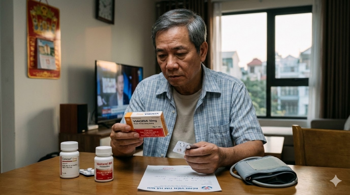 Bệnh nhân tim mạch nên thận trọng với thuốc hỗ trợ cương dương.
Ảnh minh họa do AI tạo