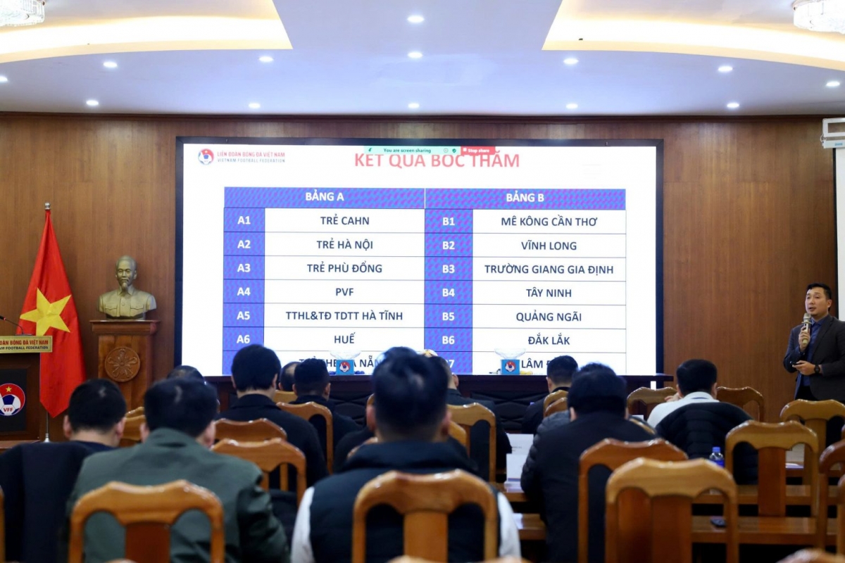 14 đội bóng được chia vào hai bảng, mỗi bảng gồm 7 đội (Ảnh VFF)