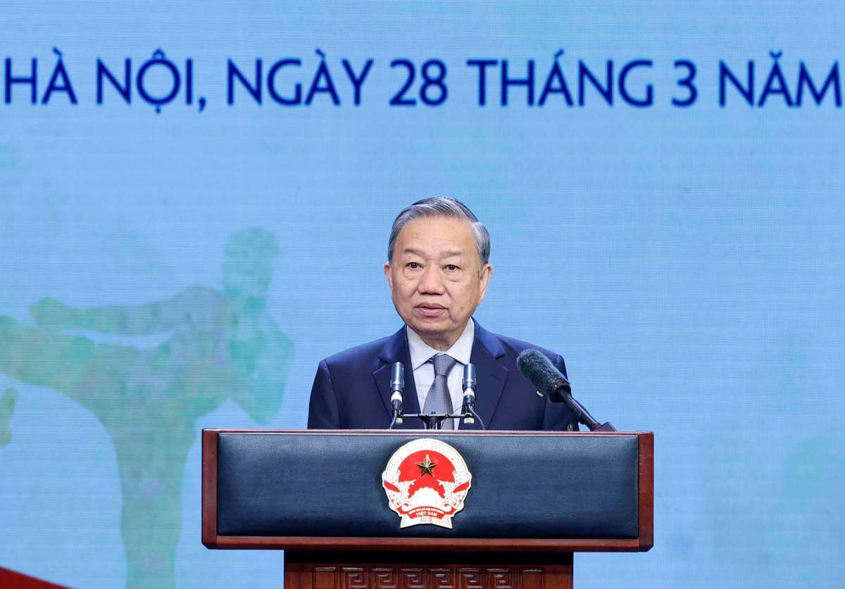 Tổng Bí thư Tô Lâm phát biểu tại Lễ kỷ niệm 80 năm Ngày truyền thống Ngành TDTT Việt Nam 
(ảnh: Thống Nhất/TTXVN)