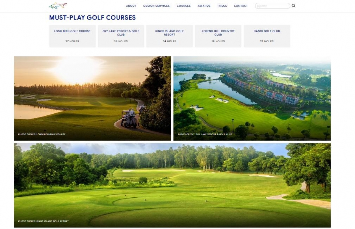 Ảnh từ trang web chính thức của Greg Norman Golf Course Design quảng bá một số sân Golf tiêu biểu của Việt Nam