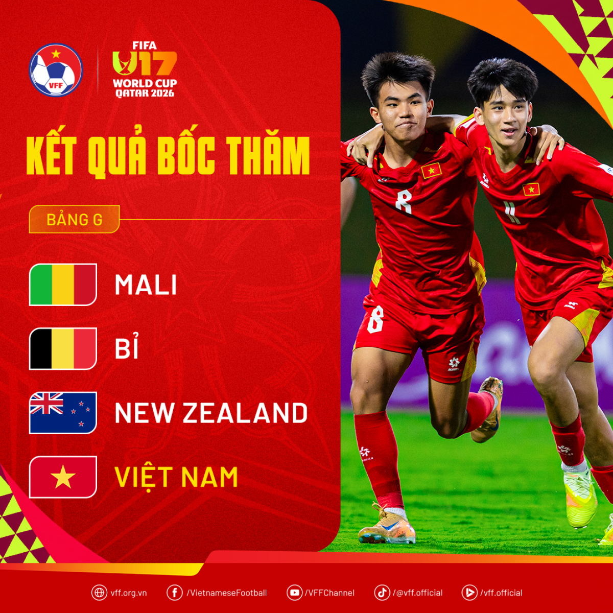 Xác định các đối thủ của U17 Việt Nam tại VCK U17 World Cup 2026 (ảnh: VFF)