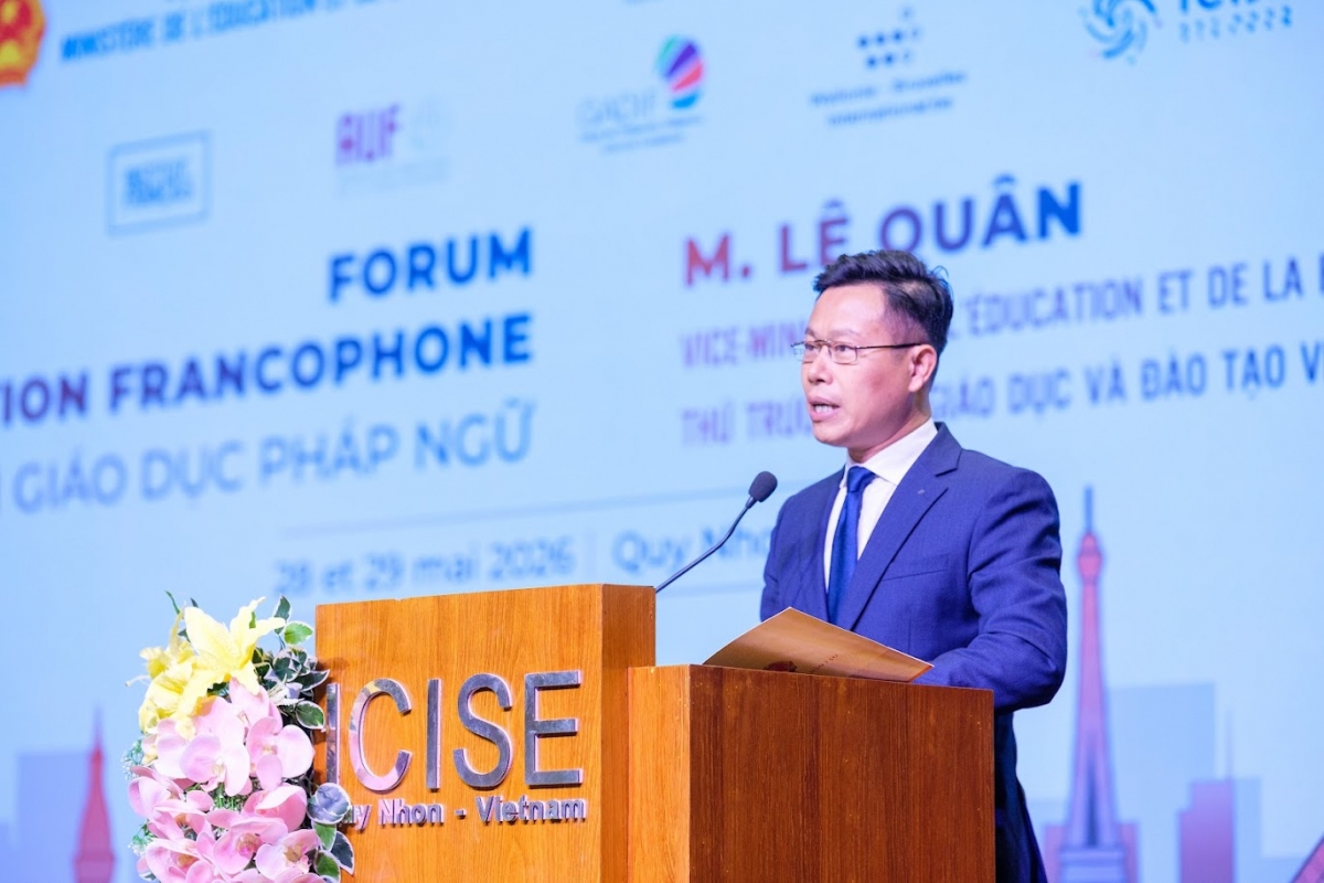 Thứ trưởng Lê Quân phát biểu tại diễn đàn giáo dục Pháp ngữ (Ảnh: Moet)