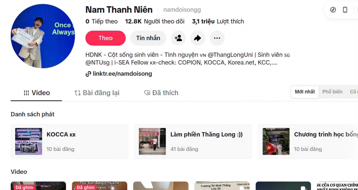 Kênh Tiktok thu hút gần 13.000 người theo dõi của Phương Nam