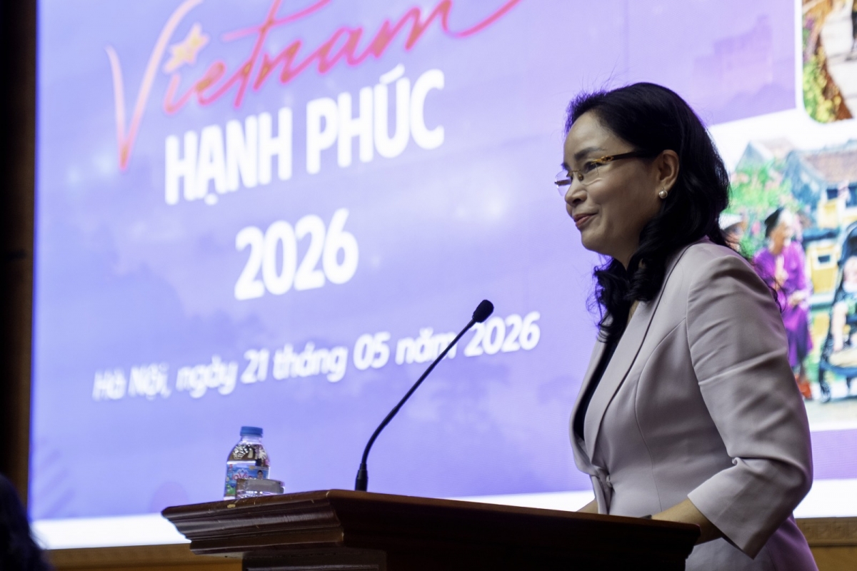 Bà Trịnh Thị Thủy – Thứ trưởng Bộ Văn hóa, Thể thao và Du lịch, Trưởng Ban Tổ chức Giải thưởng “Việt Nam hạnh phúc - Happy Vietnam” năm 2026 phát biểu tại Lễ phát động. (Ảnh BTC)