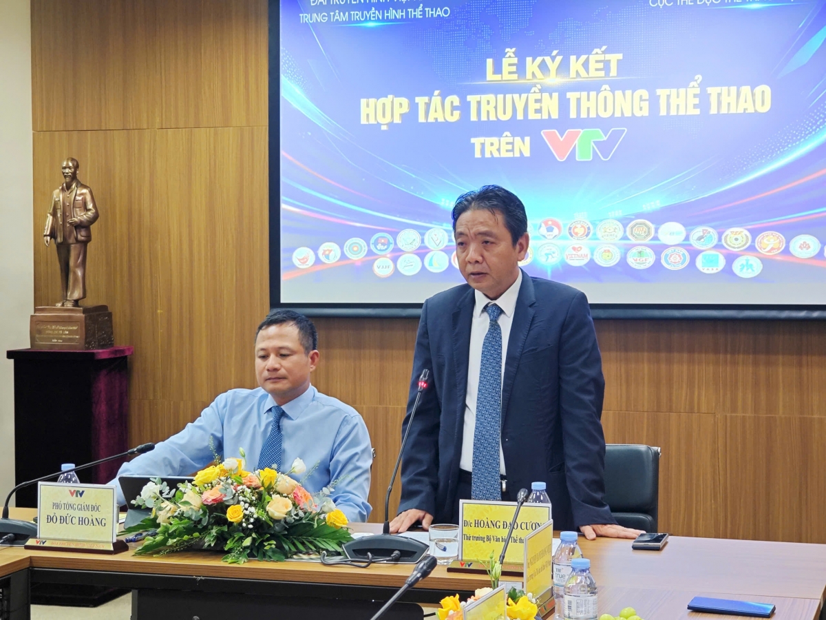 Thứ trưởng Bộ Văn hóa - Thể thao và Du lịch Hoàng Đạo Cương phát biểu tại lễ ký kết (ảnh: Nam Sương)