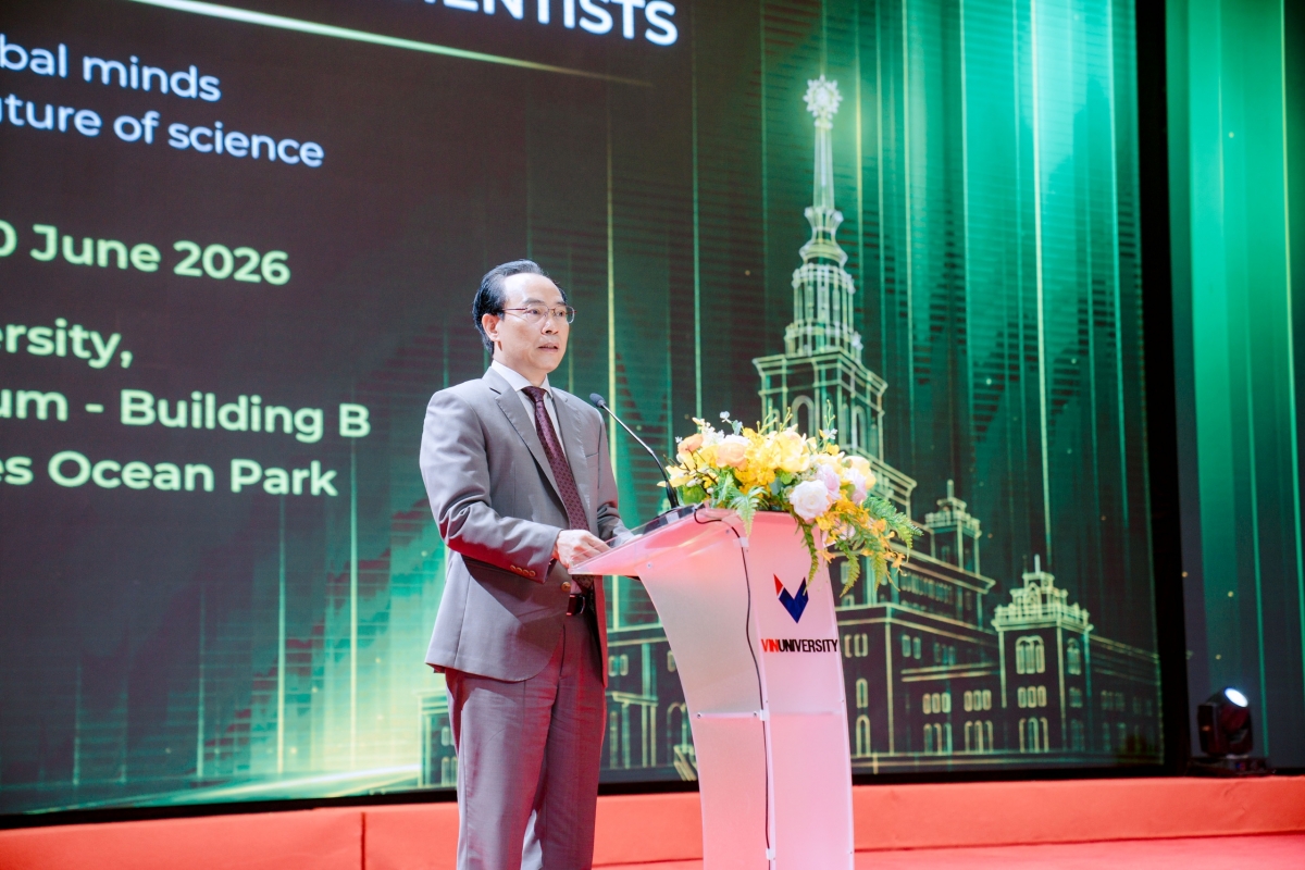 Bộ trưởng Hoàng Minh Sơn phát biểu tại Chương trình "Homecoming for Vietnamese Scientists”
(Ảnh: VinUni) 